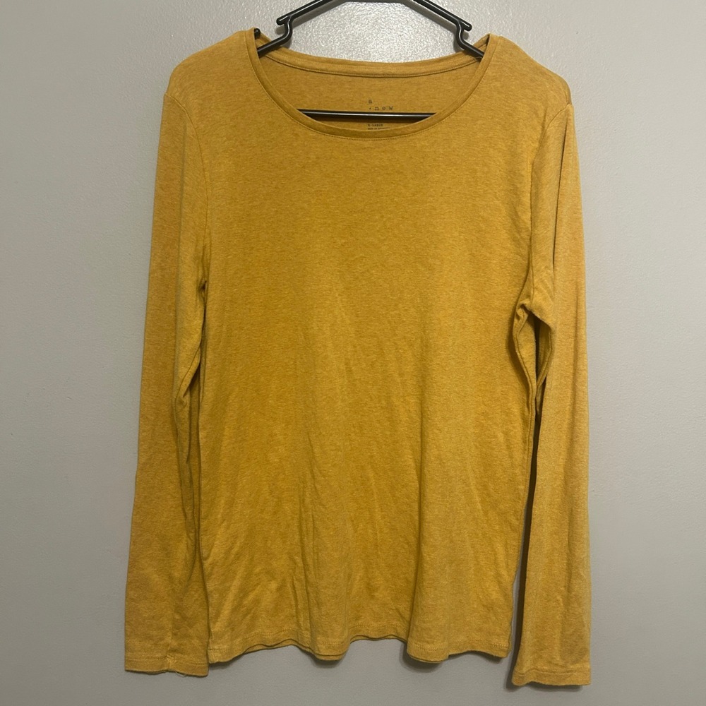 A New Day Long Sleeve Tee Women XL Mustard Yellow Cotton Modal Basic Fall Chic - Picture 1 of 7